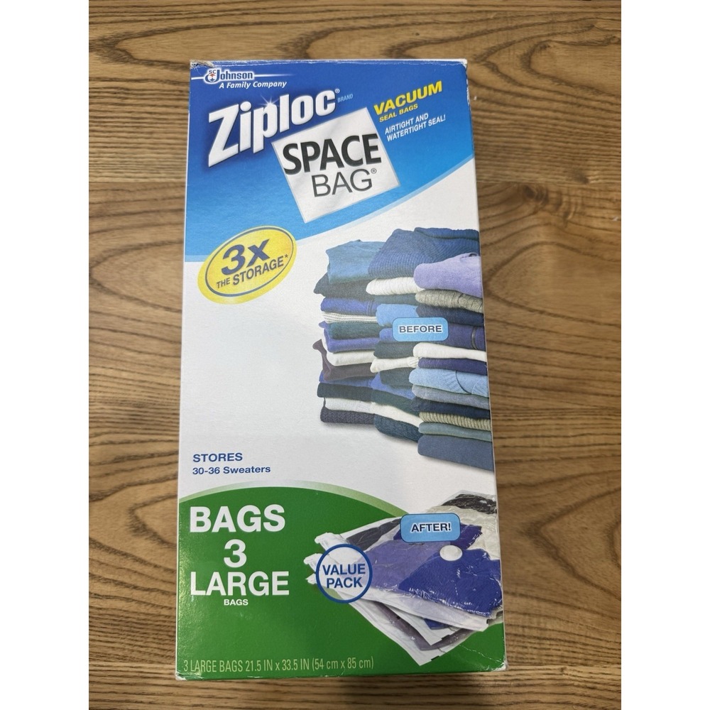 Ziploc Space‎ Bag Vacuum Storage Bags Large 21.5x33.5" Open Box 3 Bags